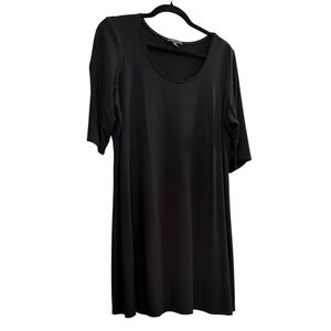 Eileen Fisher Jersey Mini Shift Dress XL Black Minimalist Casual Simple Stretch